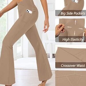 Crossover Waist Flare Pants with Big Side Pockets - Taupe